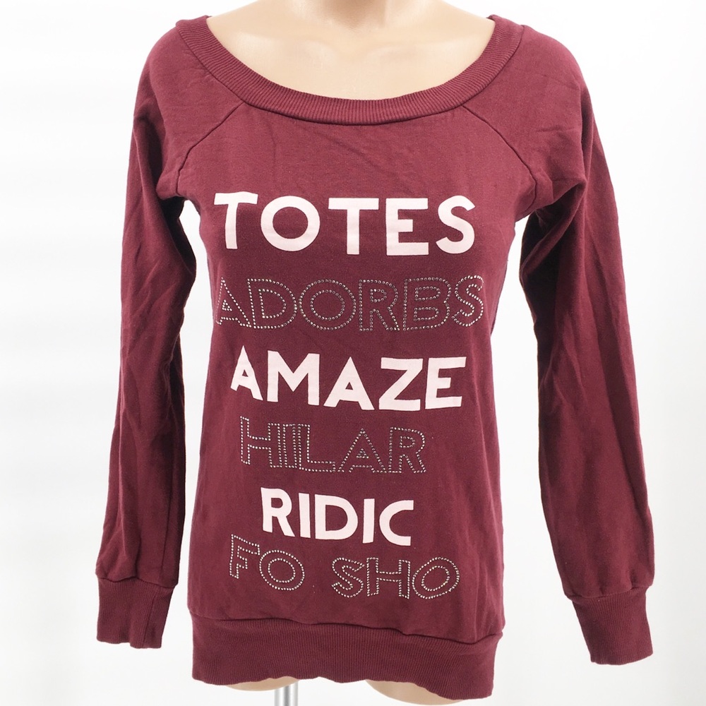 Wish & Whim Burgundy Sweatshirt Adorbs Rhinestones